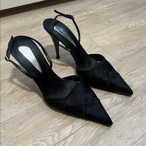 Giuseppe Zanotti Satin Slingback Pumps Pointed Toe Mesh Black 8 AA EUC